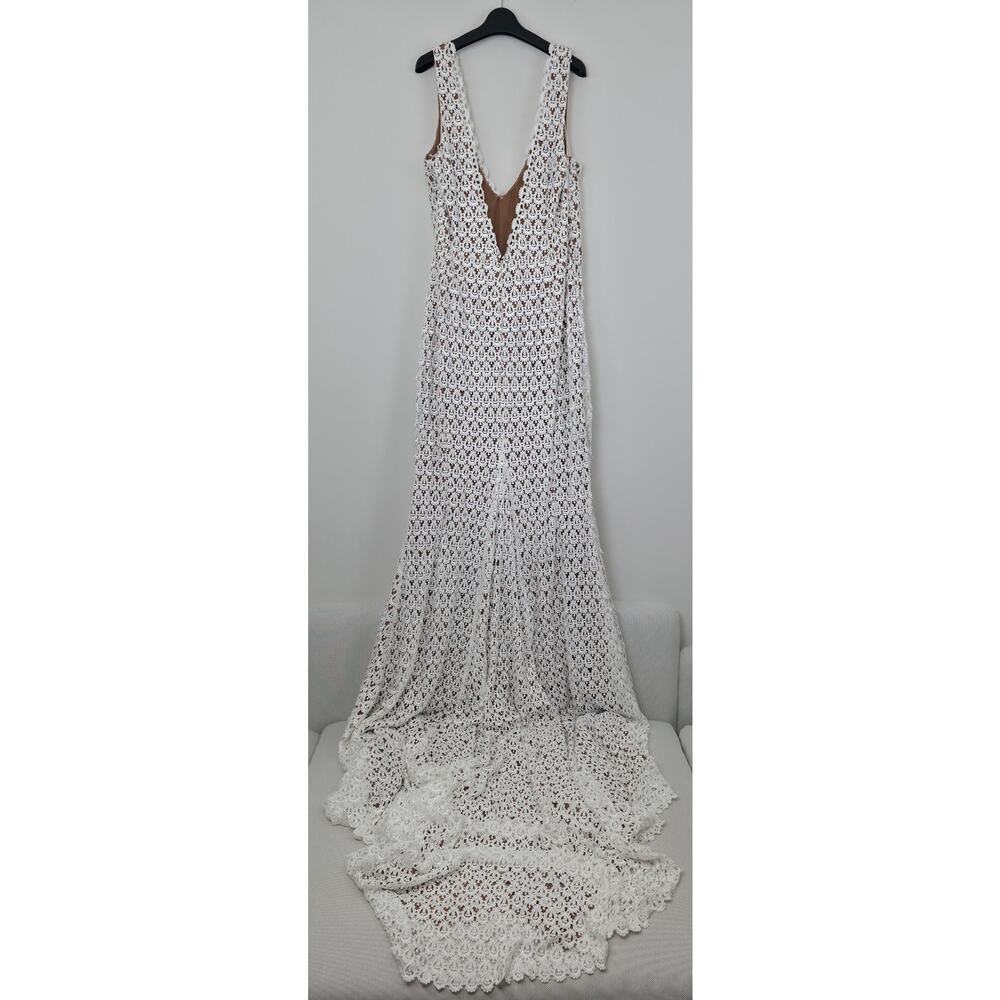 Daughters of Simone Anthro Nude Nev Crochet Lace Wedding Lined Boho Gown 4XL - Picture 3 of 12